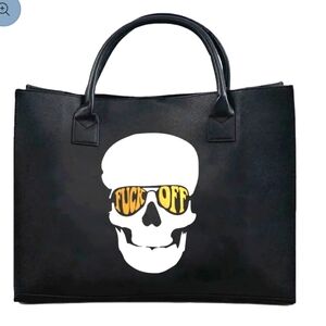 Edgy Black Tote with Skull Graphic
